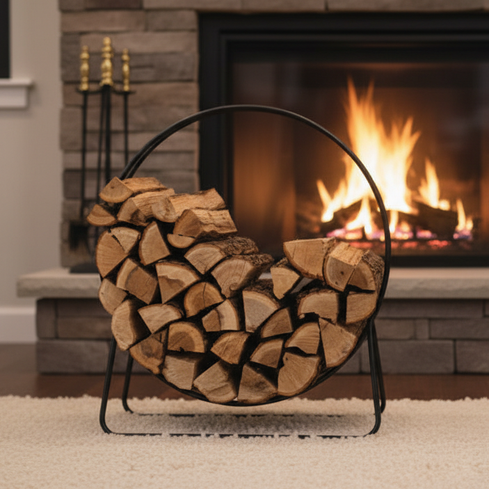 Round Circular 40-inch Steel Hoop Firewood Log Storage Rack