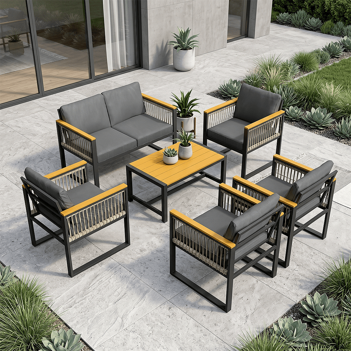 Metal Patio Conversation Sets with Cushions and Coffee Table