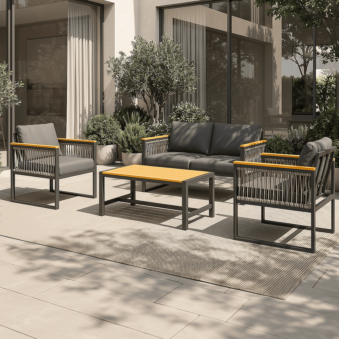 Metal Patio Conversation Sets with Cushions and Coffee Table