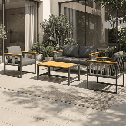 Metal Patio Conversation Sets with Cushions and Coffee Table