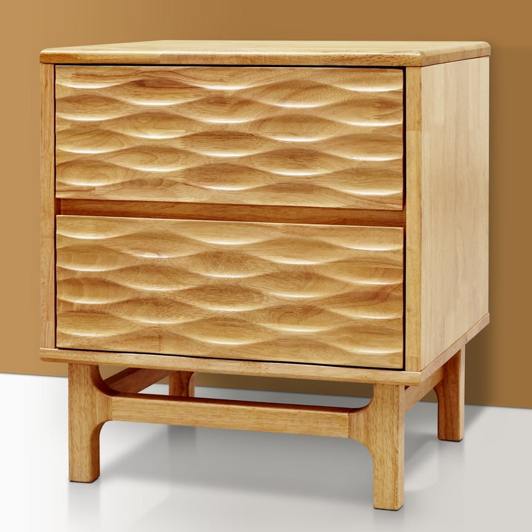 Elara Acacia Nightstand with 2 Drawers - Walnut, Caramel, Oak