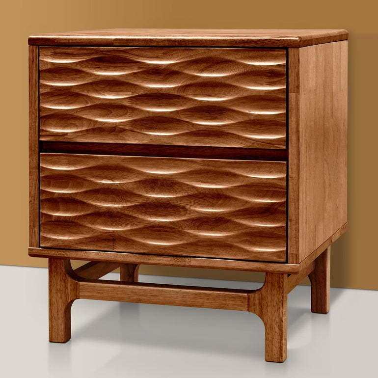 Elara Acacia Nightstand with 2 Drawers - Walnut, Caramel, Oak