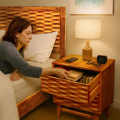 Elara Acacia Nightstand with 2 Drawers - Walnut, Caramel, Oak