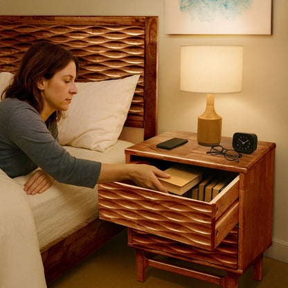 Elara Acacia Nightstand with 2 Drawers - Walnut, Caramel, Oak