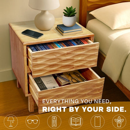Elara Acacia Nightstand with 2 Drawers - Walnut, Caramel, Oak
