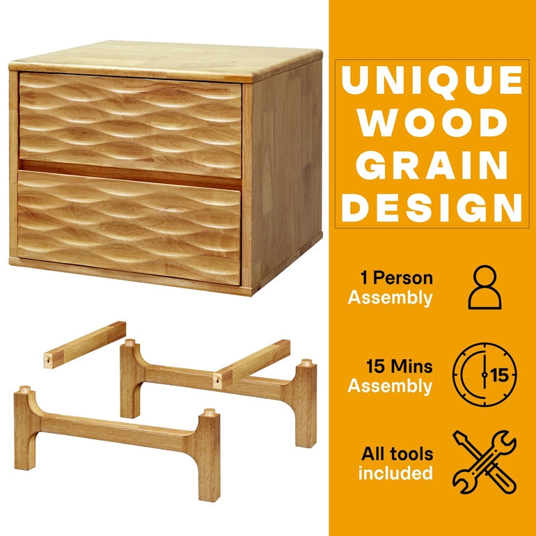 Elara Acacia Nightstand with 2 Drawers - Walnut, Caramel, Oak