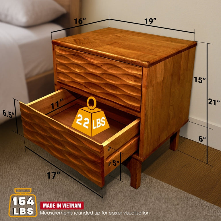Elara Acacia Nightstand with 2 Drawers - Walnut, Caramel, Oak