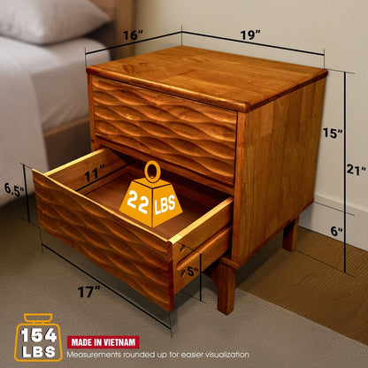 Elara Acacia Nightstand with 2 Drawers - Walnut, Caramel, Oak