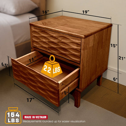 Elara Acacia Nightstand with 2 Drawers - Walnut, Caramel, Oak