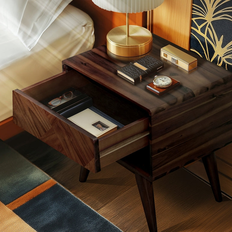 Laden Acacia Nightstand with Drawer - Caramel or Walnut