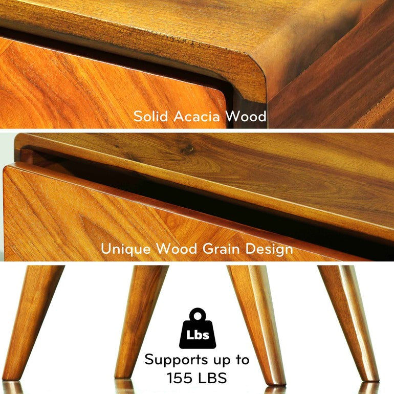 Laden Acacia Nightstand with Drawer - Caramel or Walnut
