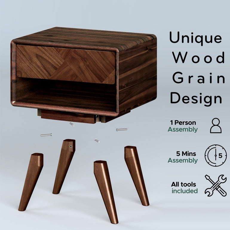 Laden Acacia Nightstand with Drawer - Caramel or Walnut