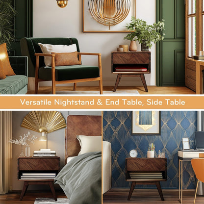 Laden Acacia Nightstand with Drawer - Caramel or Walnut