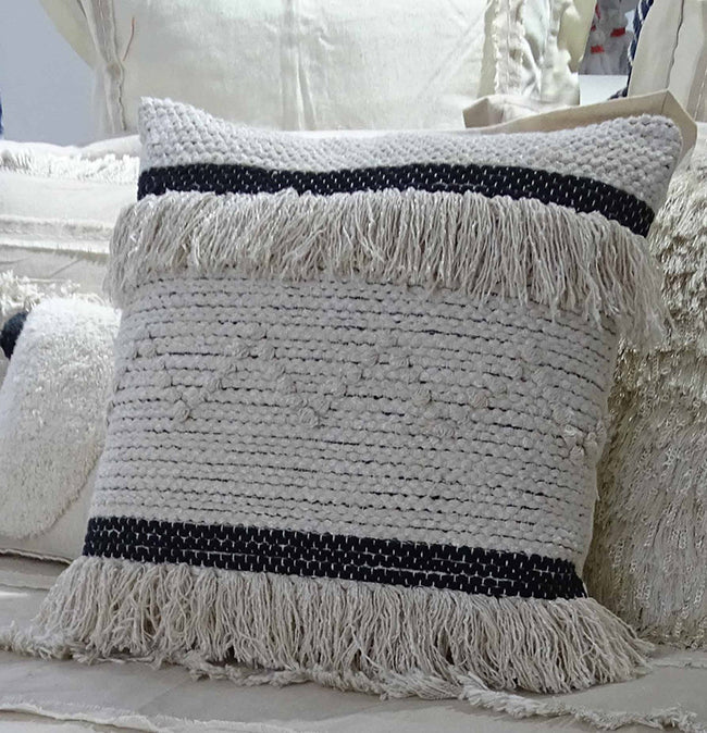Throw Pillow Cover Black &amp; Beige Stripes 20" X 20" with Insert