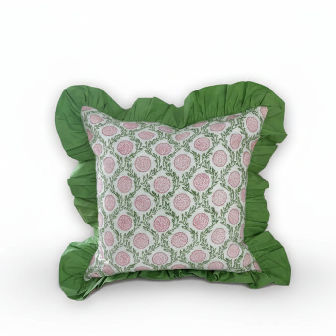 Pink Flowers and Vines - Ruffle Pillow Cover
