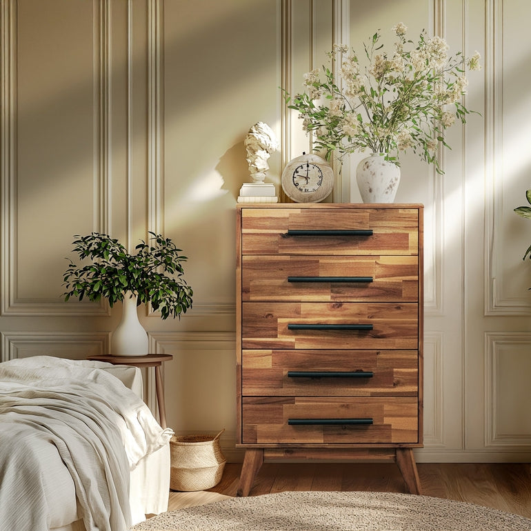 Acacia Linea Solid Wood Dresser in Caramel or Walnut
