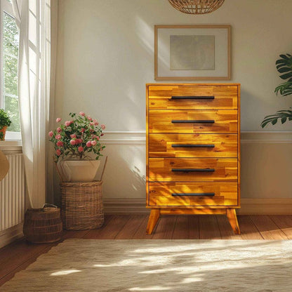 Acacia Linea Solid Wood Dresser in Caramel or Walnut
