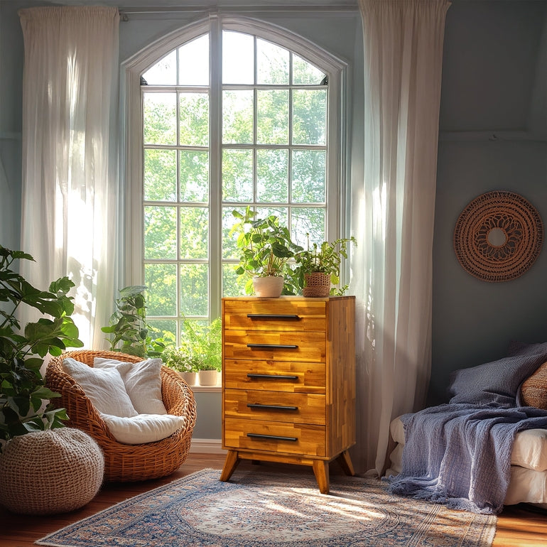 Acacia Linea Solid Wood Dresser in Caramel or Walnut