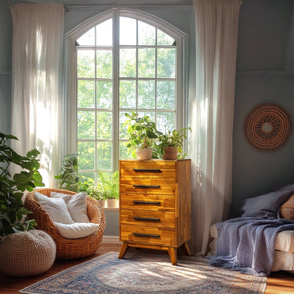 Acacia Linea Solid Wood Dresser in Caramel or Walnut
