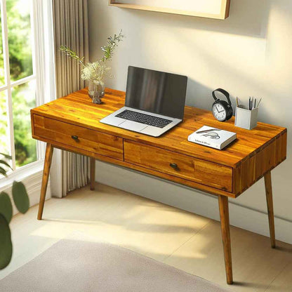 Acacia Lagom 48" Solid Wood Work Desk with Drawers In Multiple Finishes