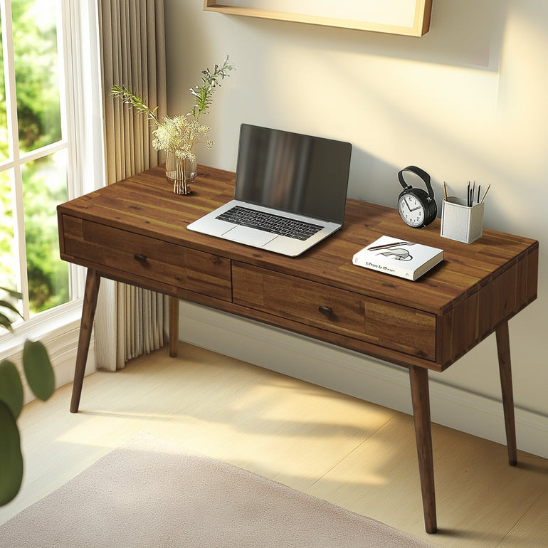 Acacia Lagom 48" Solid Wood Work Desk with Drawers In Multiple Finishes