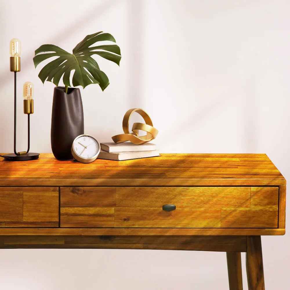 Acacia Lagom 48" Solid Wood Work Desk with Drawers In Multiple Finishes