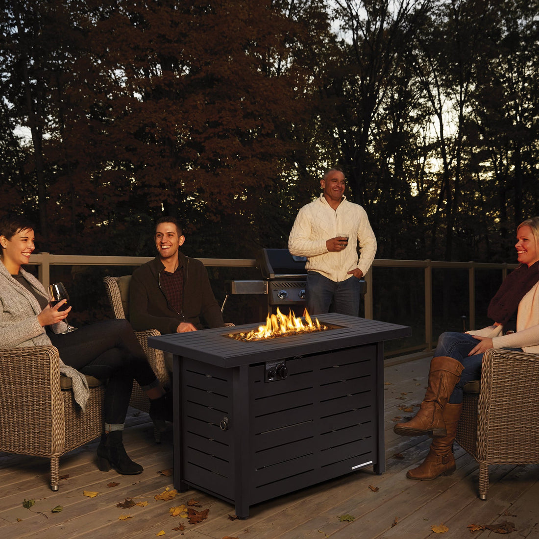 42 Inch 60,000 BTU Rectangular Propane Fire Pit Table with Waterproof Cover