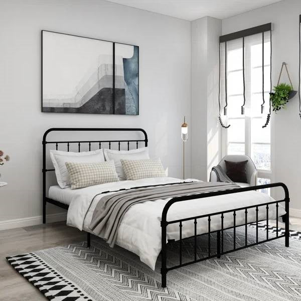 Classic Farmhouse Black Metal Bed Frame - Queen