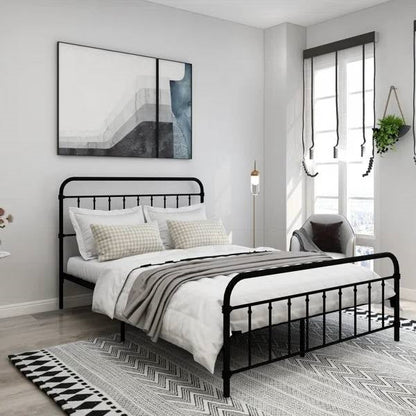 Classic Farmhouse Black Metal Bed Frame - Queen