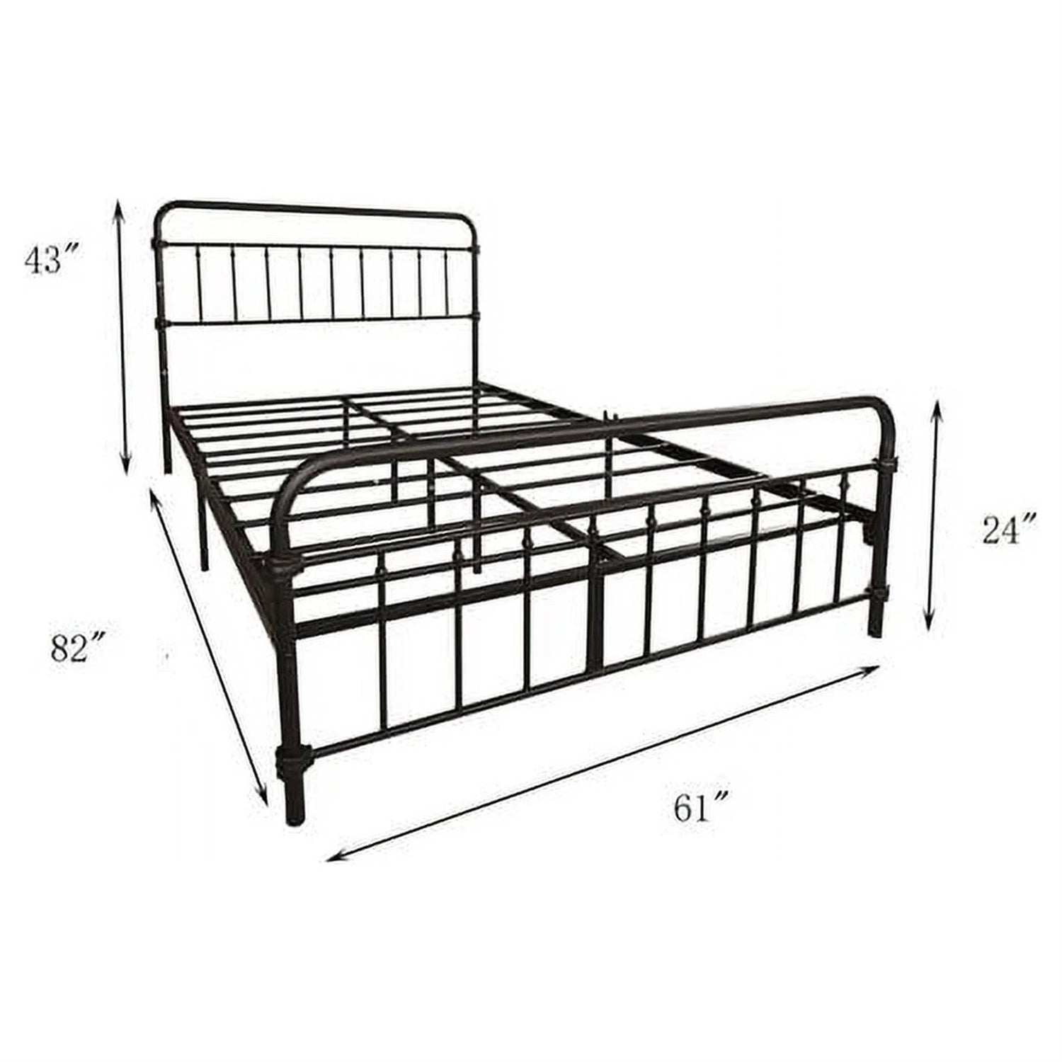 Classic Farmhouse Black Metal Bed Frame - Queen