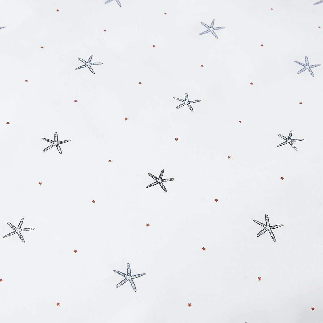Queen Size Coastal Beach Starfish 100% Cotton Sheet Set - Navy/White/Red