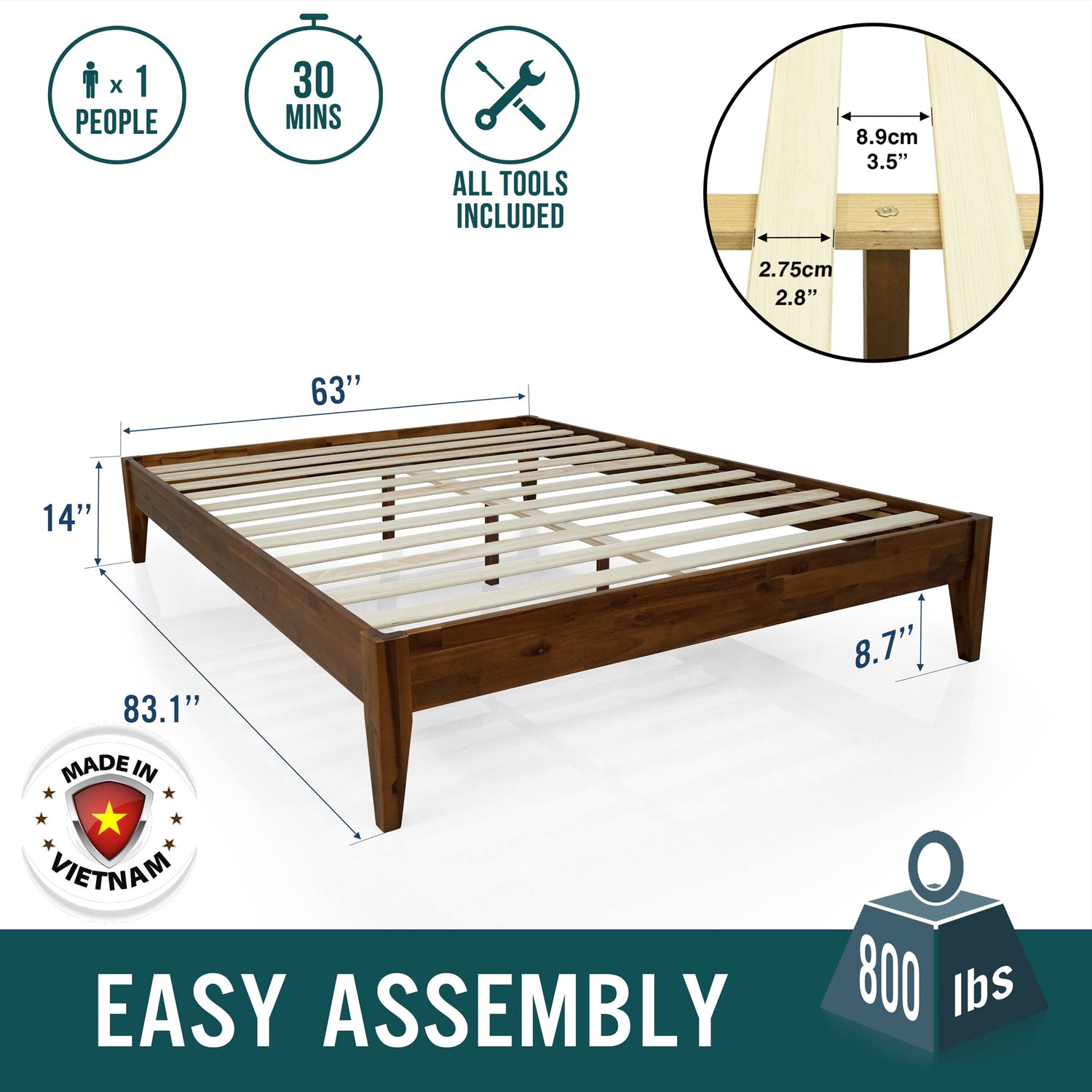 Mervyn Solid Acacia Wood Platform Bed