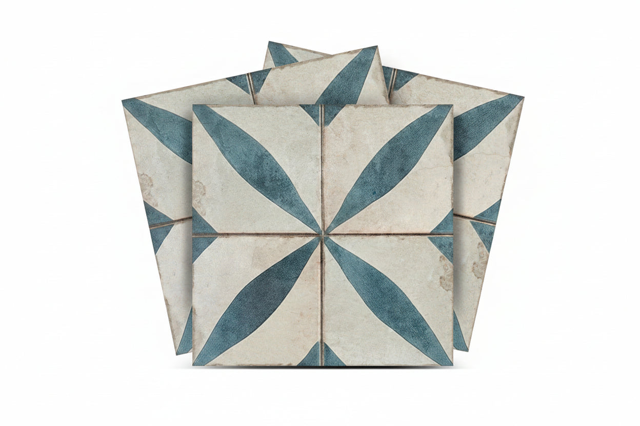Teal Green and White Vintage Decorative Tile - Model R206