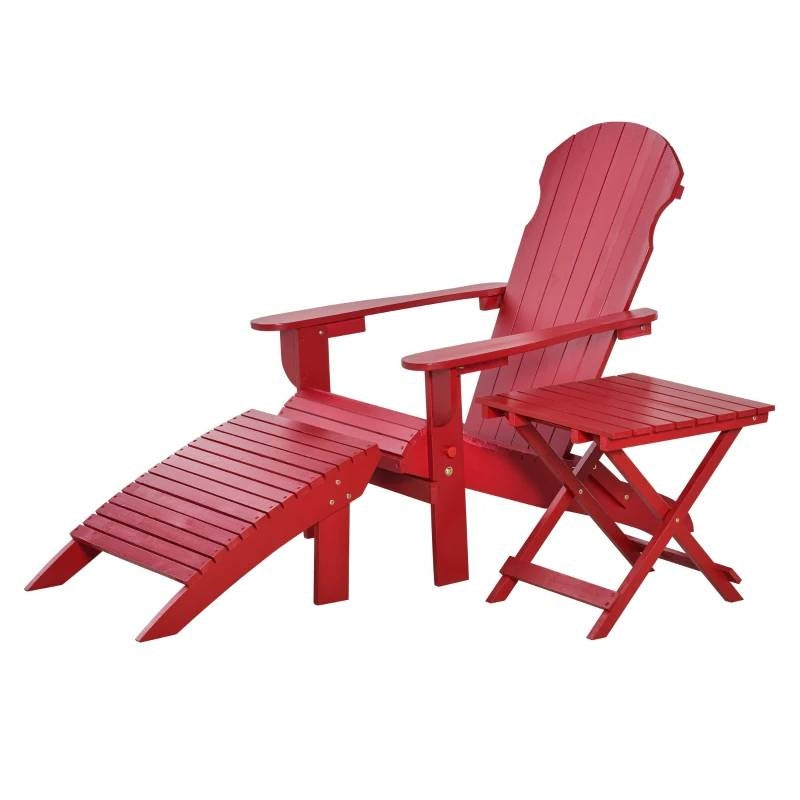 3-Piece Red Folding Adirondack Chair Ottoman and Side Table