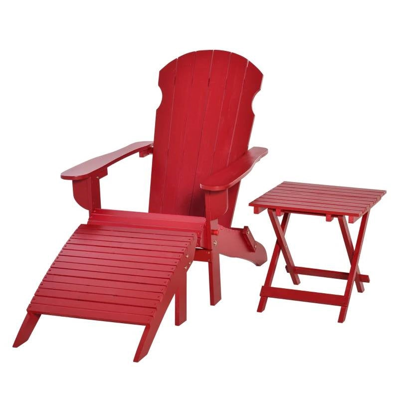 3-Piece Red Folding Adirondack Chair Ottoman and Side Table