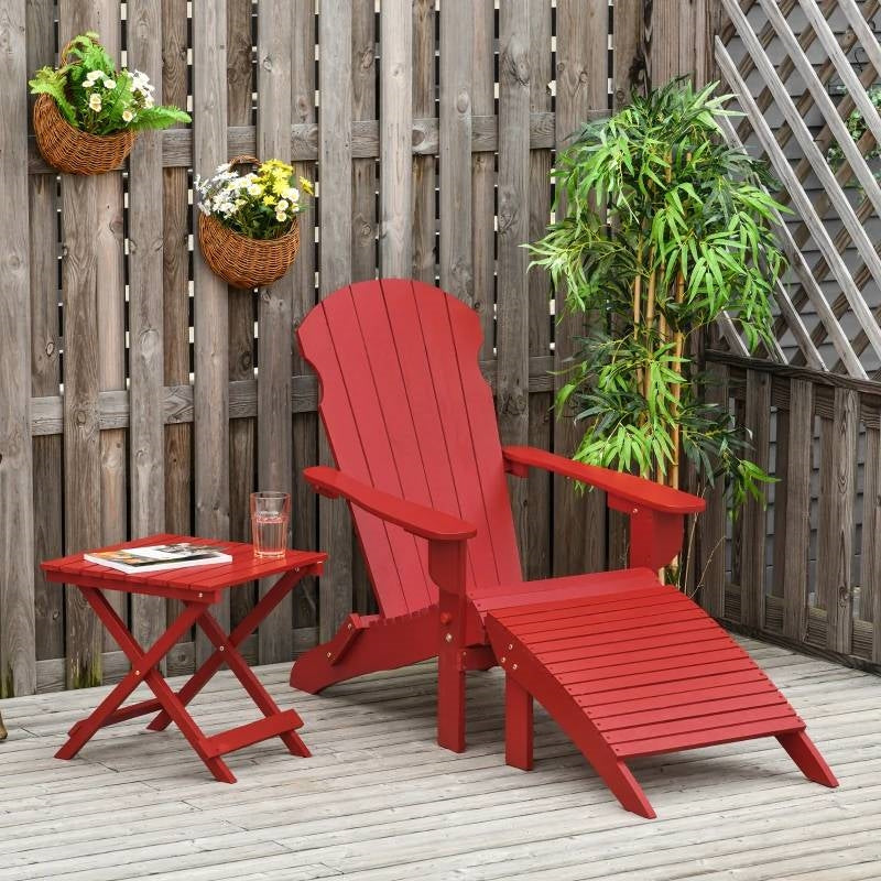 3-Piece Red Folding Adirondack Chair Ottoman and Side Table