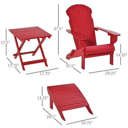 3-Piece Red Folding Adirondack Chair Ottoman and Side Table