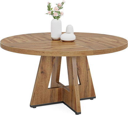 Modern Kitchen Round Dining Table for 4 in Medium Oak Wood Finish
