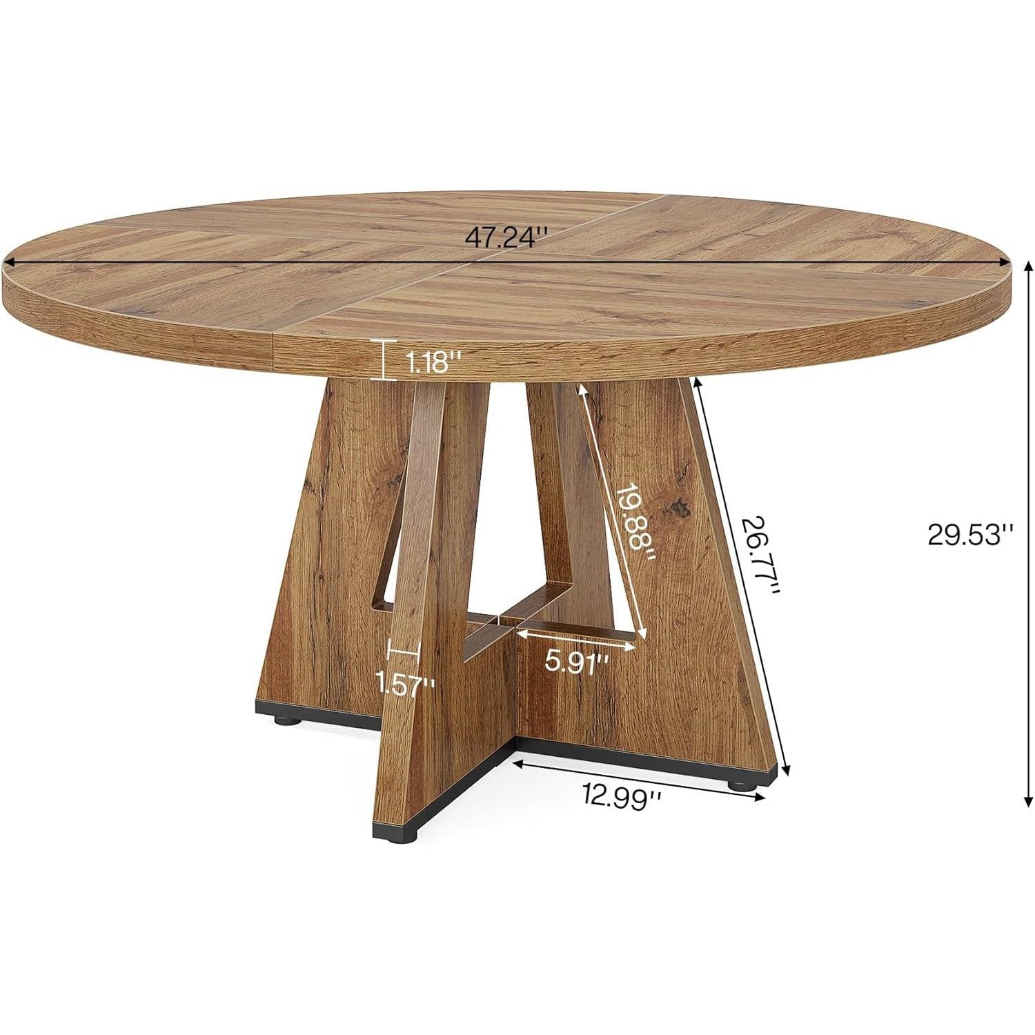 Modern Kitchen Round Dining Table for 4 in Medium Oak Wood Finish