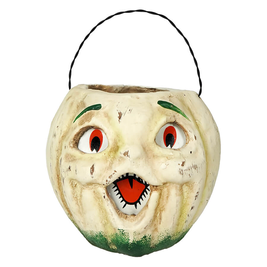 Vintage White Resin Mache Jack-O-Lantern Choir Boy Candy Buckets
