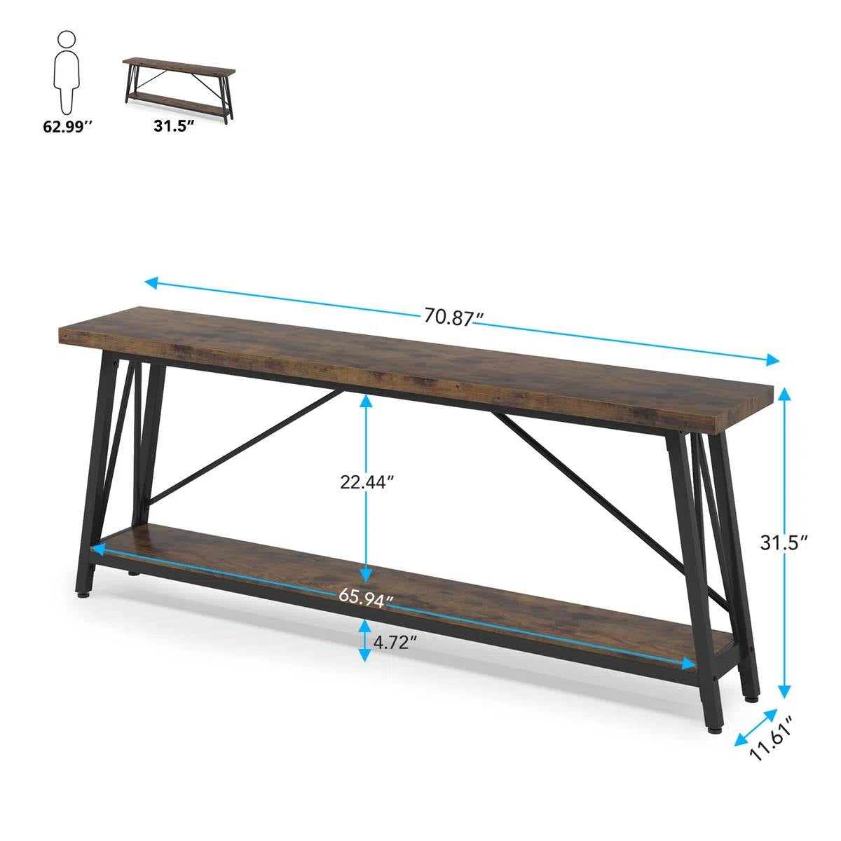 Sturdy 70-inch Industrial Barn Wood Console Table with Black Metal Frame