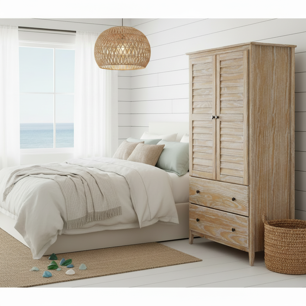 Solid Pine Armoire in Distressed Driftwood