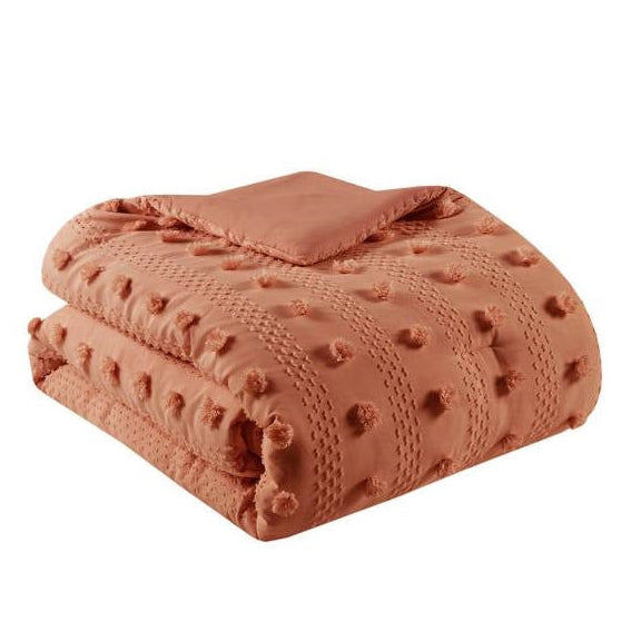Full/Queen 3-Piece Rust Orange Pompom Microfiber Comforter Set