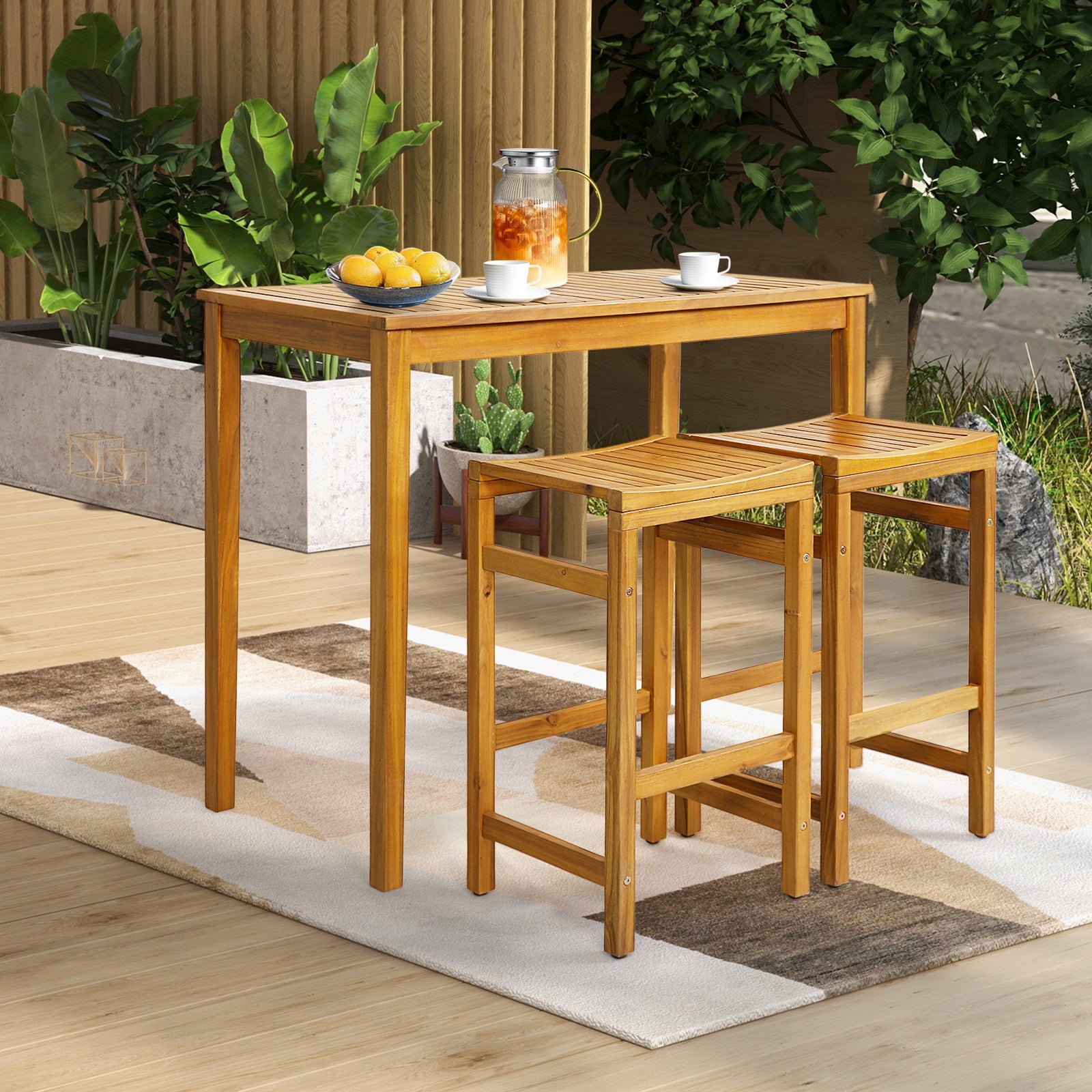 Outdoor/Indoor Bar Height Acacia Wood Table