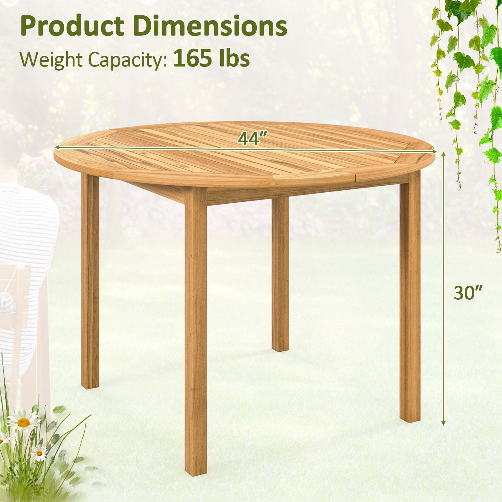Indoor/Outdoor Round Acacia Wood Dining Table