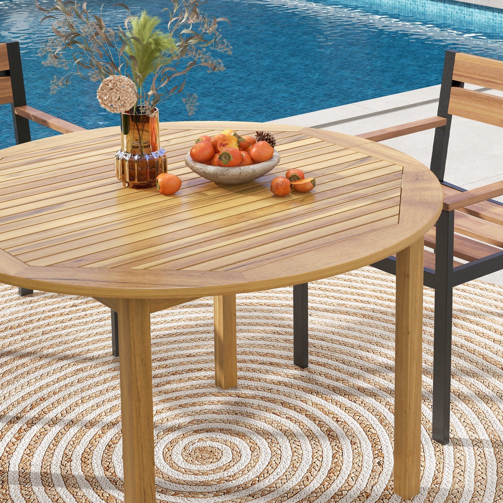 Indoor/Outdoor Round Acacia Wood Dining Table