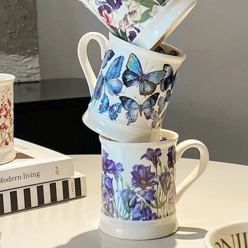 European Floral Porcelain Mugs