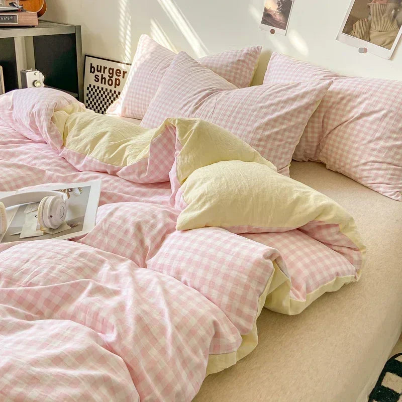 Gingham Duvet Cover Sets - Soft Washed Quilt Cover &amp; Pillowcase Sets - Multiple Colors &amp; Sizes