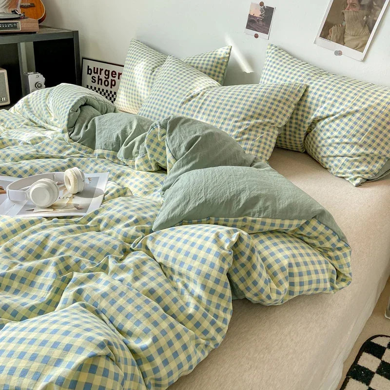 Gingham Duvet Cover Sets - Soft Washed Quilt Cover &amp; Pillowcase Sets - Multiple Colors &amp; Sizes