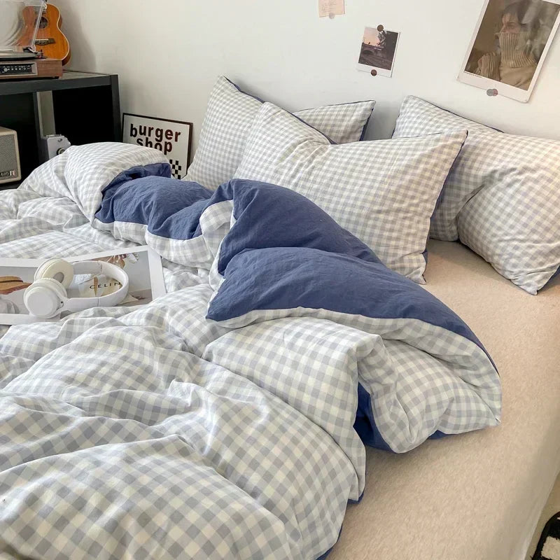 Gingham Duvet Cover Sets - Soft Washed Quilt Cover &amp; Pillowcase Sets - Multiple Colors &amp; Sizes